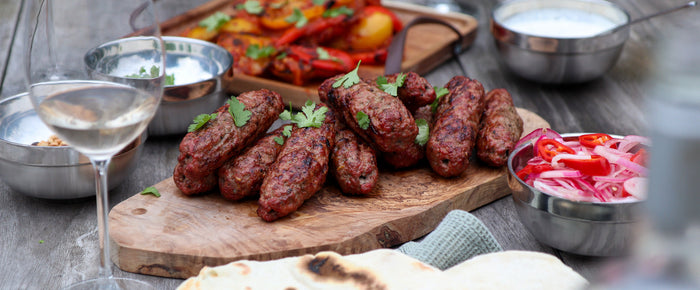 Beef koftas with harissa veg