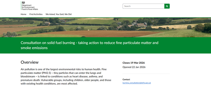 Screenshot of the header page from the Government Wood burning Consultation
