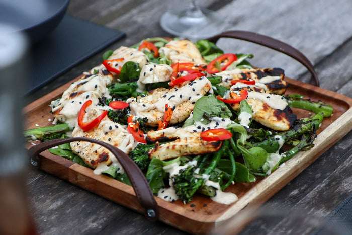Grilled tenderstem broccoli & halloumi with a sesame dressing
