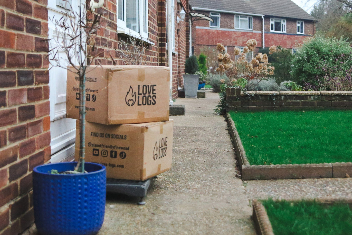 Love logs boxes on doorstep