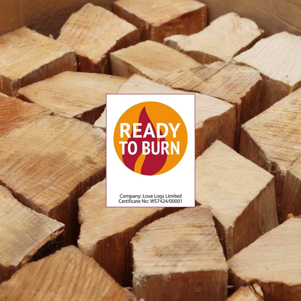 Box of Love Logs Ready to Burn logs with Ready to Burn logo