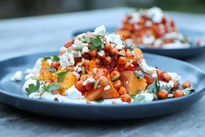 Smoked butternut squash with tahini yoghurt