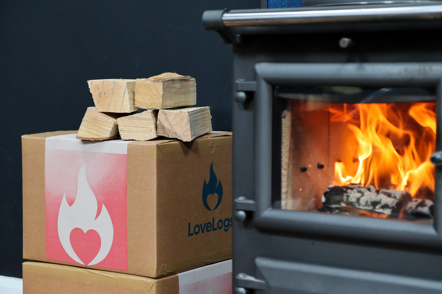 Boxes of Love Logs by Log Burner
