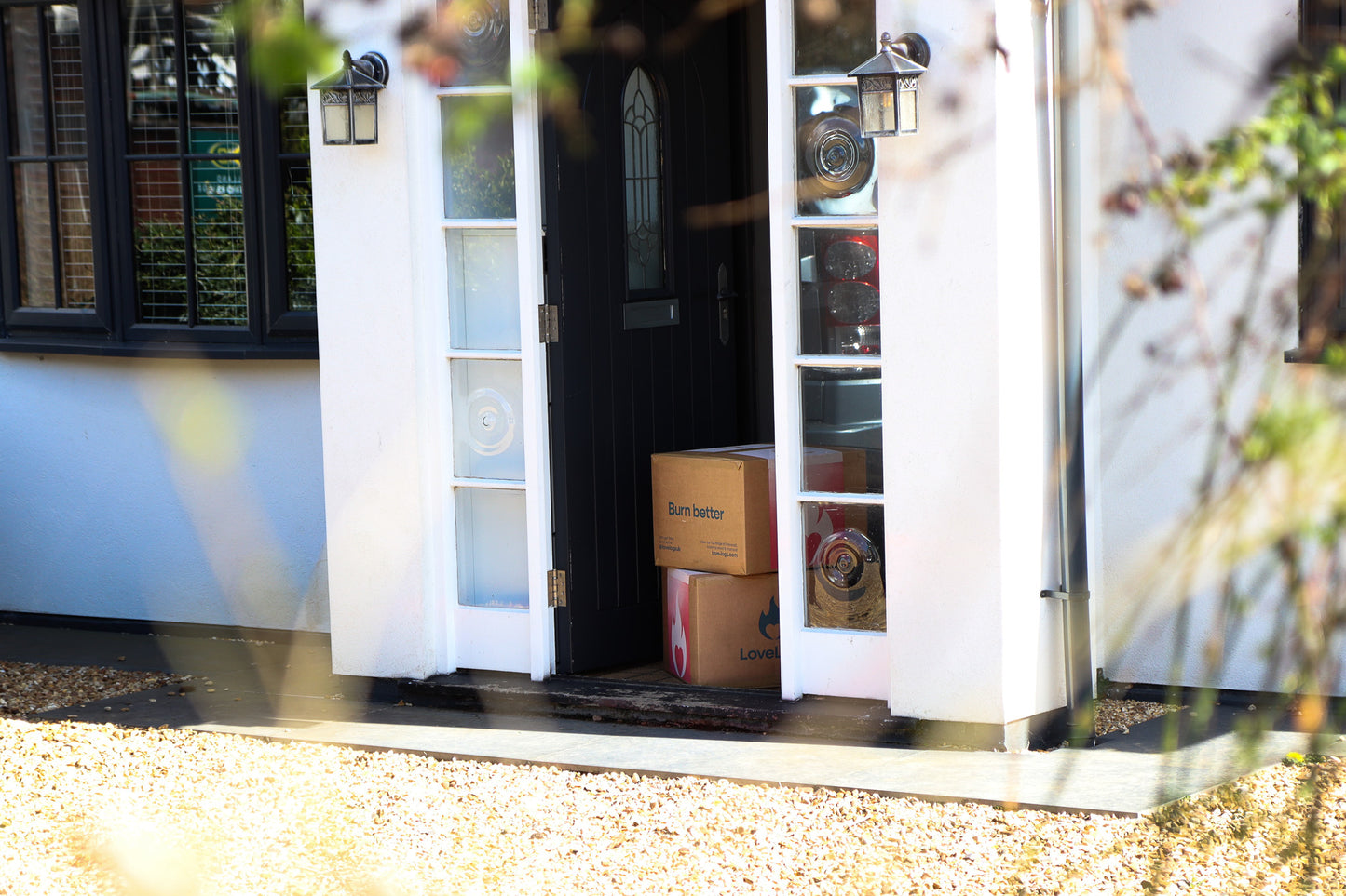 Boxes of Love Logs in Porch