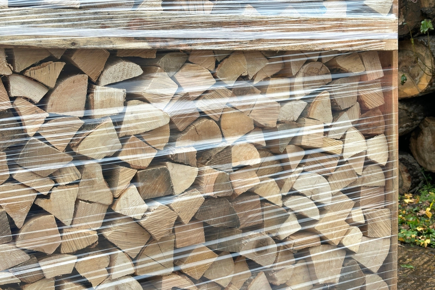 Middle of Crate of Ready to Burn Kiln Dried British Logs with Weather Protection