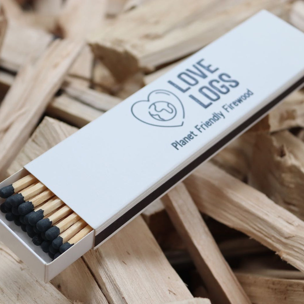 Box of extra long matches for log burners, fireplaces, pizza ovens and barbecues.