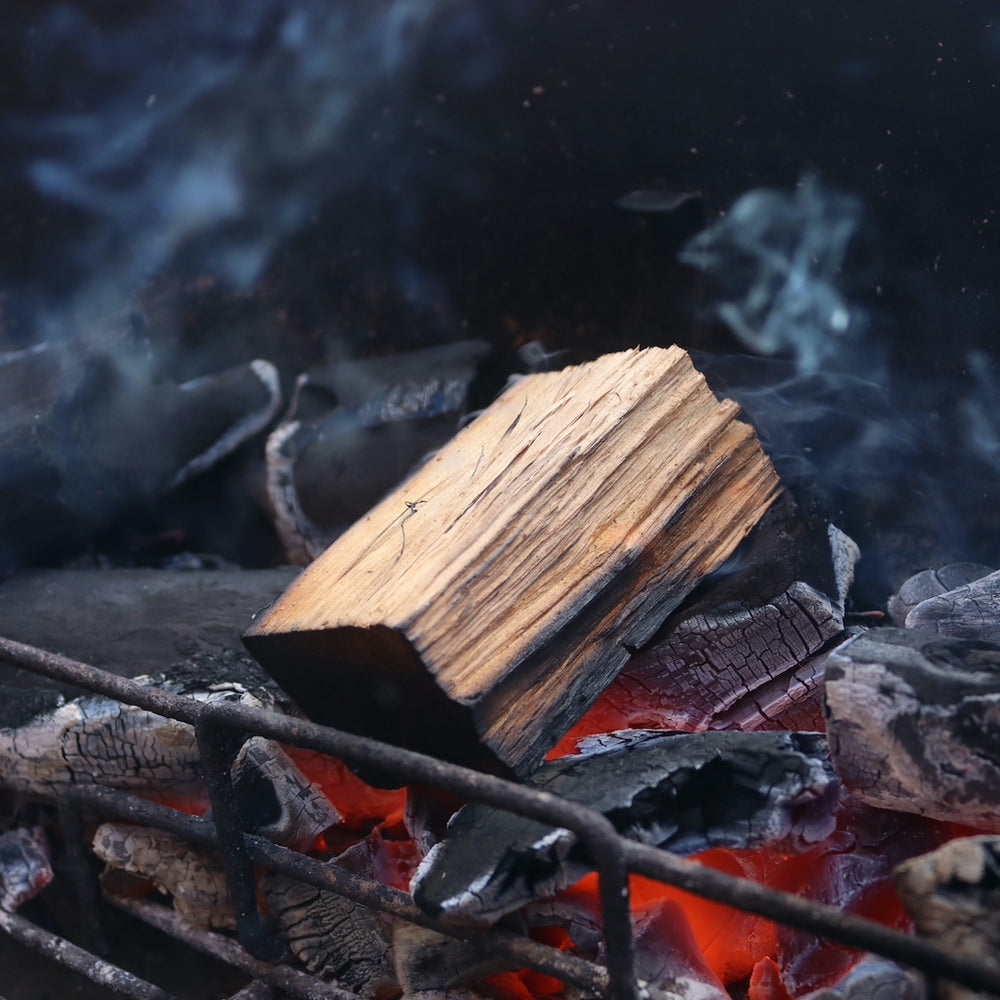 Love Logs Oak Smoking Wood Chunk Smouldering in Charcoal